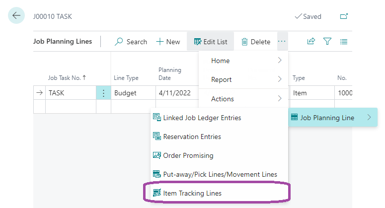 Task page with the More » Actions menu open