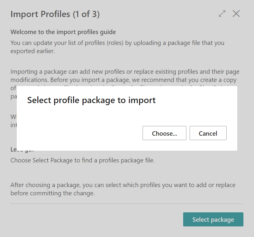 Select profile package to import